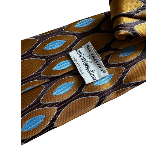 Vintage Mid Century Modern Brown Blue, Tan Monsieur Cravatieur Necktie - Picture 4 of 4